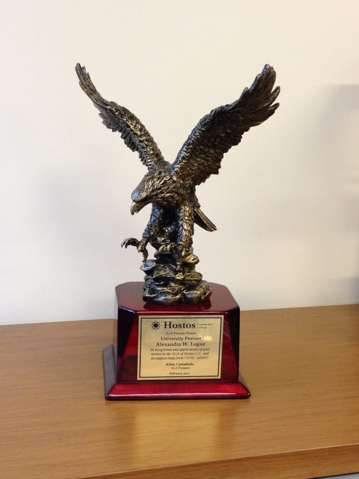 Photograph of June 2013 Eagle Award from the Student Government Association of Hostos Community College